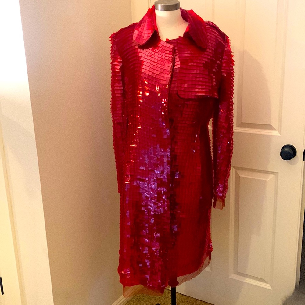 Christian Lacroix handmade red sequence and organza coat* - Picture 1 of 9